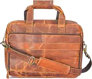 Ajuny Leather Laptop Messenger Bag Vintage Large Adjustable Strap Shoulder Bags for College School Office Business Travel