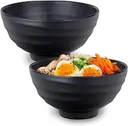 Happy Sales HSMB2-TM35BLK, Set of 2 Japanese Black Melamine 35 oz Large Bowls Multi Purpose Bowls Rice Noodle Soup Udon Pho Tayo Ramen Bowls 7.5" D, Black