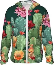 [LHBWCVN] UPF 50+ Light Jacket Full Zip Sun Protection Hoodie for Women Men Long Sleeve Cactus Floral Bloom Sun Shirts