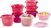 New Tupperware SERVALIER Bowls / Containers w/ Seals Set of 8 Shades of Pink