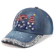 American Flag Hats Love Breast Cancer Adjustable Rhinestone Baseball Cap C-30