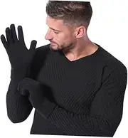 [FOMIYES] 1 Pair Black Thumb Line Touchscreen Knit Gloves Warm