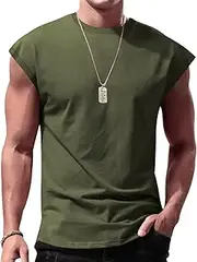 [Generic] Men's Sleeveless Tank Top - Loose Fit Casual Muscle Shirt, Lightweight Summer Vest, Breathable Solid Color Gym Wear, Army Green, Large