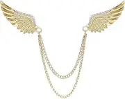 [Generic] Angel Wings Tassel Chain Brooch Collar Pins. Rhinestone Metal Feather Lapel Pin, Suit Coat Breastpin for Women Men's Accessories