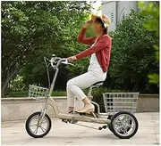 DEFGHIJ 14 Inch Tricycle Trike Bike for Beginner Riders Single Speed 3 Wheel Bikes Three Wheeled Bicycles with Cargo Basket(Gold)