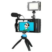 Bluetooth Vlogging Kit With Led Light Mic Tripod - Blue