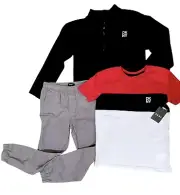 Boys Size 12 New DKNY Pants Shirt & 1/4 Zip Pullover Sweater Outfit Set 3pc