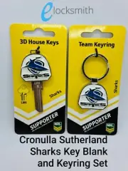 NRL Cronulla-Sutherland Sharks 3D House Key Blank and Keyring - LW4 Keyway