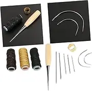 Angoily 12 Pcs Handmade Leather Craft Tool Set Portable Hand Sewing Kit with Waxed Thread Stitching Awl Thimble for DIY Leather Repair and Craft Projects