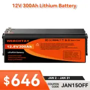 12V 300Ah LiFePO4 Lithium Iron Phosphate Battery BMS Solar Boat Marine Camping