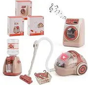 Toy Washing Machine,Vacuum cleaner &Water dispenser,Mini home appliance toys .Dollhouse Furniture Pretend Play Household Appliance Realistic Sounds with Lights Laundry Play Set with Rotatable Roller