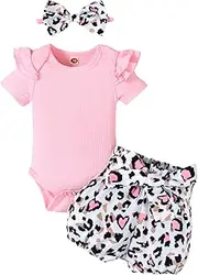 [Sanpersonlin] Infant Ruffle Romper Polka Dots Short Sets Baby Leopard Bloomers Outfit Newborn Camouflag pants Clothes