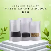 White Craft Paper Stand Up Pouch Resealable Zip Seal Lock Food Bag Packaging