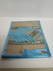 Reed Placemat & Coasters Elephants Teal Silk Trim Set of 6 ~ New In Package