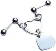 [Pacum] Ear Studs Punk Heart Pendant Double Pierced Ears Stud Earring Ear Piercing Stainless Steel Tragus Lobe Ear Stud