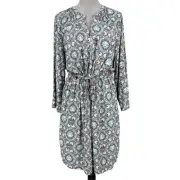Loft Dress Womens XL Gray Green Pink Floral Drawstring Waist Pullover Career New