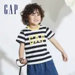 【GAP】男幼童裝 LOGO純棉圓領短袖T恤-黑白條紋(890229)