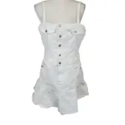 NWT 7 For All Mankind Womens XL White Denim Button Front Pockets Mini Dress