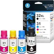31 32XL Ink Bottle Set Refill for HP 32XL 31 High Yield Ink Bottle Smart Tank 5000 7301 651 7001 7602 6001 551 5101 7300 5102 7302 7601 6002 5103 755 757 Printer, Black CMY-4PK
