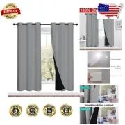 Silver Grey Blackout Curtains Pair - Thermal Insulated Noise Blocking Drapes