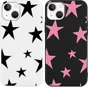 Yomjew 2 Pack Cute Girly Star Phone Case for iPhone 13 Mini 5.4 inches, Cool Pattern Design Case Soft Slim Protective Shockproof TPU Cover for Women Girls, Black & Pink