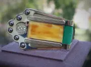 Miller RM brass tailpiece with Galalith Amber insert Polished brass