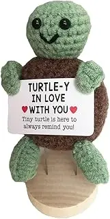 Fxkoolr Positive Turtle with Card and Wooden Base for Women Men Lover's Birthday Party Decoration (Turtle-Y in Love with You)