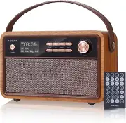 Vintage DAB/FM Radio Bluetooth Speaker Bedside Alarm Clock with Sleep Function