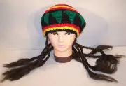 KNIT REGGAE CAP WITH BRAIDED PONYTAILS novely hat new HIP HOP funny pony tail