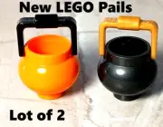 New LEGO Halloween Pail Set Lot of 2 Solid Color Cauldron with Handles Orange
