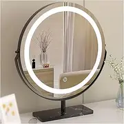 Round Vanity Mirror with Lights, True Daylight Simulation, 360° Rotation, 3-Color Dimmable Touch Control, Perfect for Desk, Dressing Table, Makeup Artists & Skincare Enthusiasts(Black,X-Small)