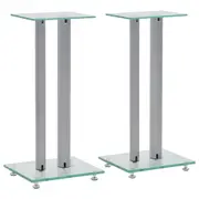Speaker Stands 2 pcs Tempered Glass 2 Pillars Design Silver vidaXL