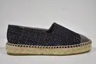 Chanel 16S Black Silver Tweed CC Cap Toe Double Sole Espadrille Ballet Flats 35