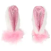 Plush Pink Sequin Bunny Ear Hair Clips