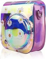 BLBMTCBCAG Camera PU Leather Case Cover Transparent Color Small Chrysanthemum One Shoulder Camera Bag Fit for Fujifilm Instax Mini 11 Fit for Polaroid Camera Protection
