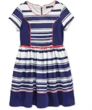 Sequin Hearts Girls' Striped & Solid Colorblocked Dress, Navy, Size 14