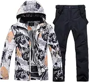 [WOWULOVELY] Men's Winter Snowsuit Waterproof Windproof Mountain Jacket and Pant Sets Insulated Snowboarding Skisuit