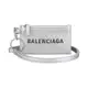 BALENCIAGA英文燙印LOGO荔枝紋小牛皮脖掛4卡拉鍊卡夾包(銀)