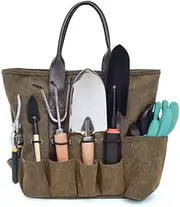 Multi Pockets Heavy Duty Canvas Garden Tool Carry Tote Organizer Bag with Strong Leather Handles for Gardening