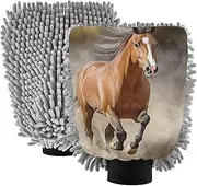 XYMZR Horse Run Dust Absorbent Microfiber Car Wash Mitt, Funny Cute Anime Scratch Free for Cars Cleaning, Home Cleaning Mitts, 2 Pack, 10.24” L x 7.09” W