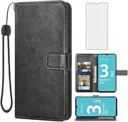 [Asuwish] Compatible with Nokia G22 Wallet Case Tempered Glass Screen Protector and Leather Flip Cover Card Holder Stand Cell Accessories Phone Cases for NokiaG22 G 22 Women Men Black