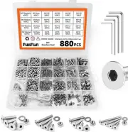 880PCS M2 M3 M4 M5 Hex Socket Flat Head Screw Bolts Nuts Assortment Kit,