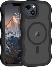 YINLAI Magnetic for iPhone 13 Case, iPhone 14 Case, [Compatible with MagSafe] Cute Curly Wave Frame Shape TPU Cover for Women Men Camera Protection Shockproof Phone Cases for iPhone 13/14 6.1", Black