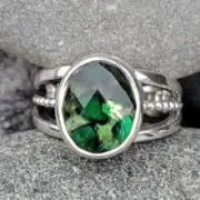 Offerings Sajen Sterling Silver Green Animal Print Quartz (10x12mm) Ring Sz 8