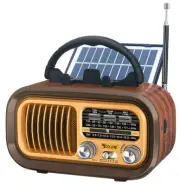 3-In-1 AM FM SW Retro Radio MP3 Bluetooth Speaker Solar Panel DC 5V USB