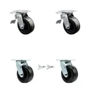5 Inch Phenolic Caster Set with Ball Bearings 2 Brakes 2 Swivel Locks SCC