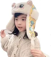 [LHY] Cartoon Bomber Hats, Can Protect The Neck Warm Faux Fur Trapper Hat, with Piggy Cartoon Pattern Printing, for Ski Running Traveling, Unisex,Yellow,M