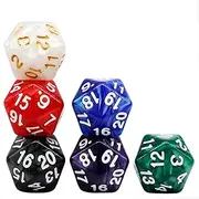 Handan 6 Colours 22mm Acrylic Pearl D20 Dice Set, 6 Pieces, 20 Sided, RPG, MTG, Table Games