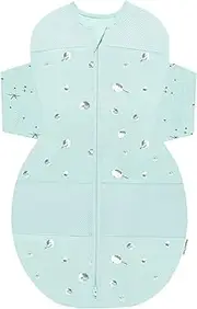 Happiest Baby SNOO Sleep Sack - 100% Organic Cotton Baby Swaddle Blanket - Doctor Designed Promotes Healthy Hip Development (Teal Planets, Small)