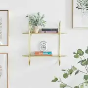 Glossy Finish Two Tier Warm Gold Metal Hanging Bracket Wall Mounted Shelf